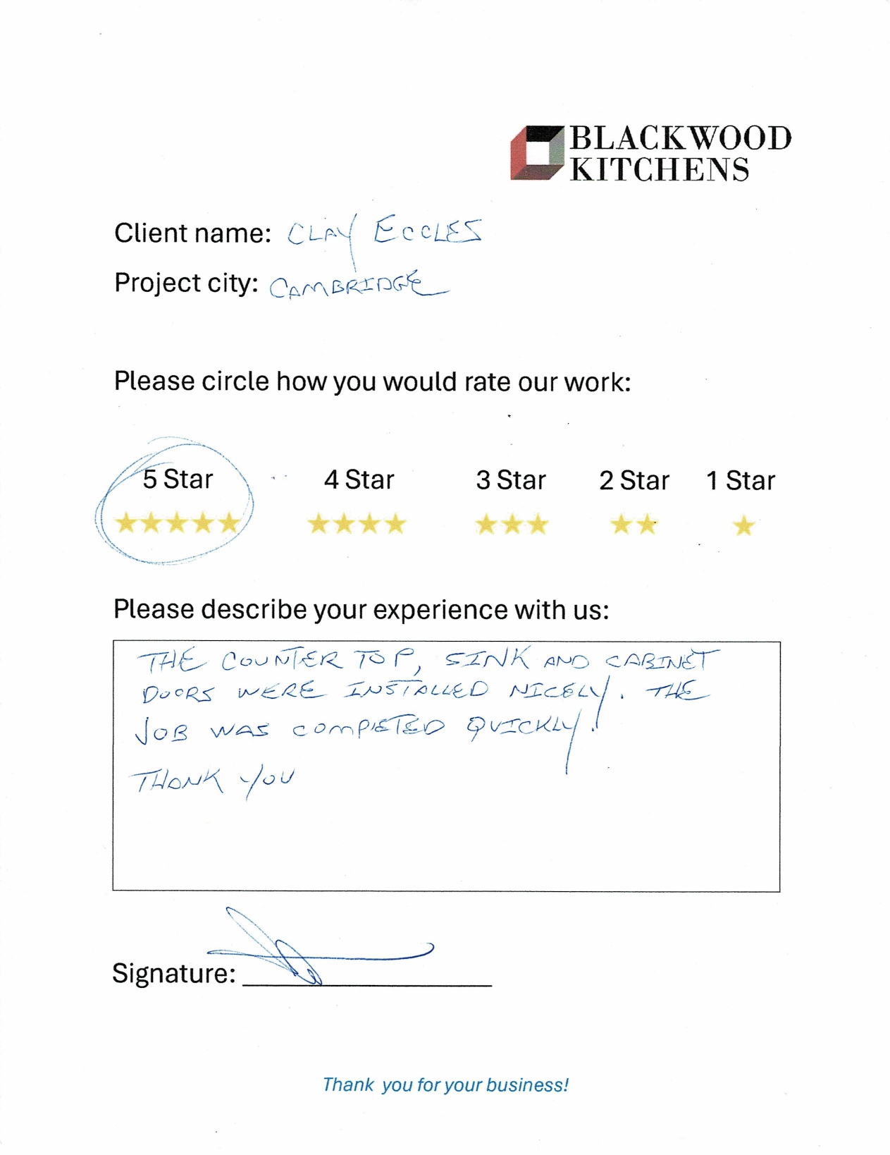 Written review from Clay — Blackwood Kitchens customer