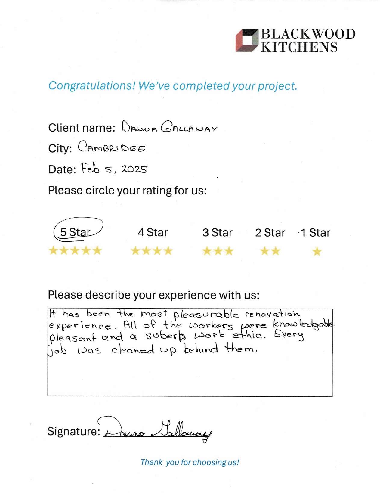 Written review from Dawna — Blackwood Kitchens customer