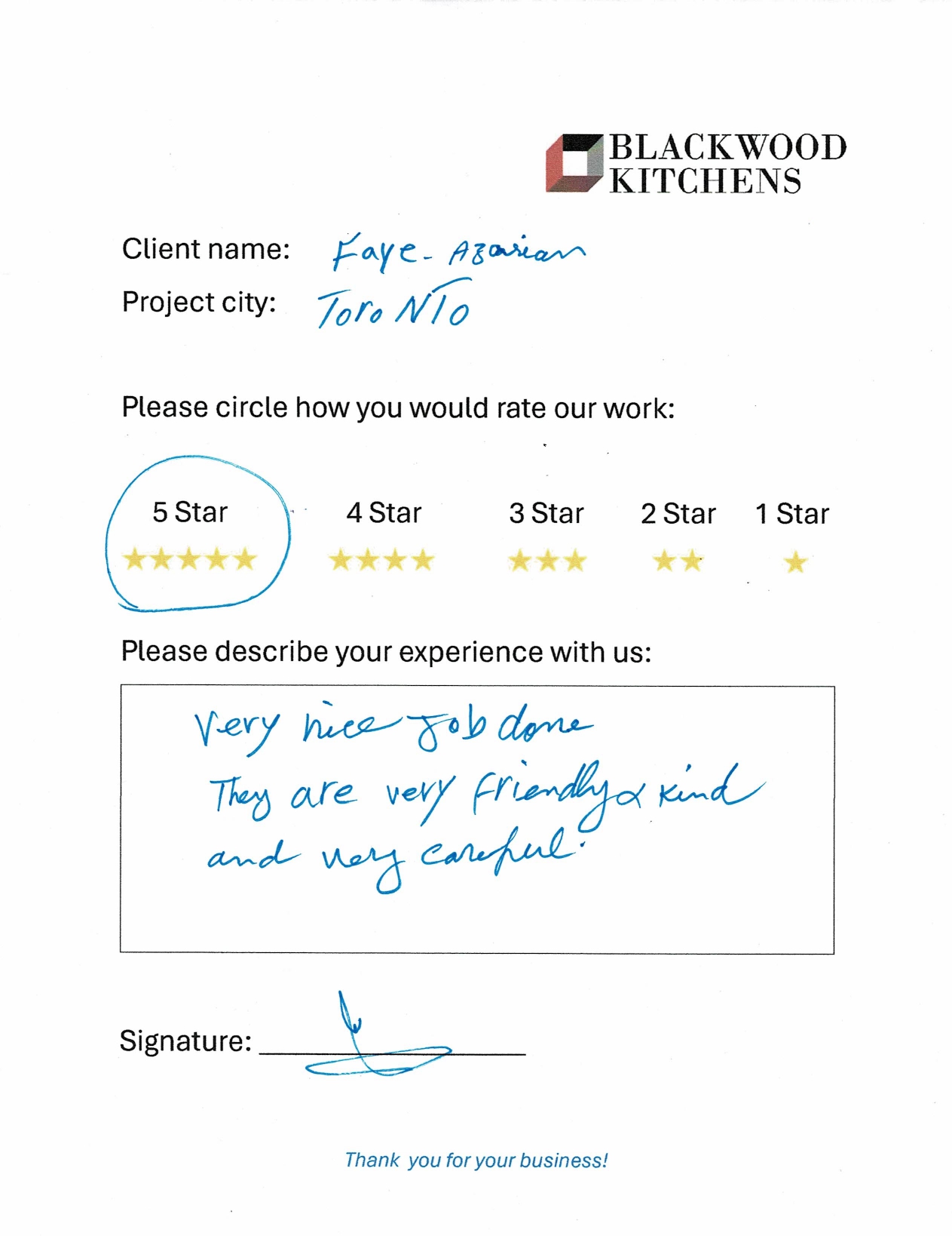Written review from Fay — Blackwood Kitchens customer