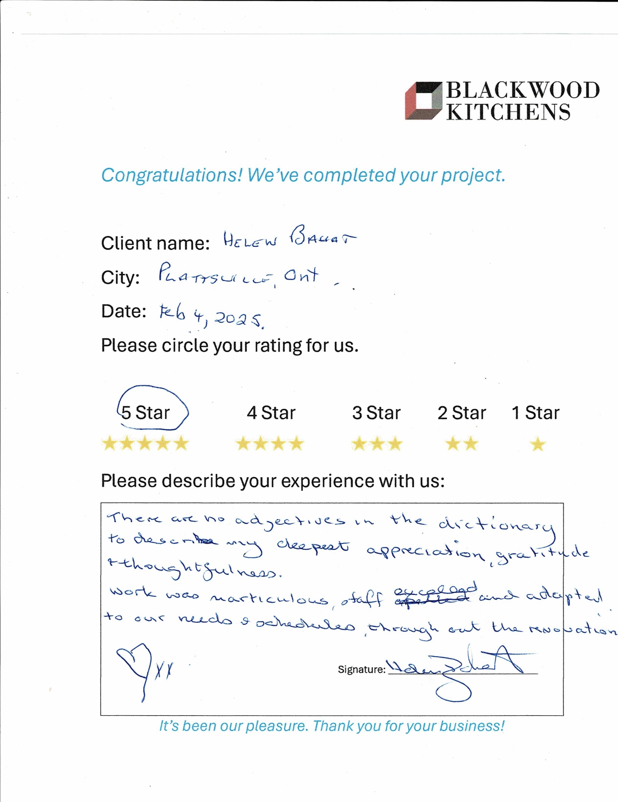 Written review from Helen — Blackwood Kitchens customer